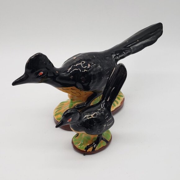 VINTAGE Ceramic Set Adult & Baby Roadrunner Bird Figurines - Picture 2 of 11